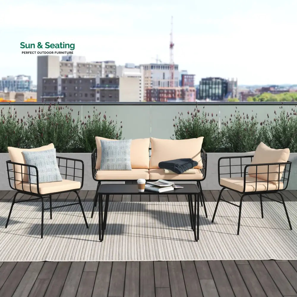 Blog Outdoor Sofa Set 2 Seater 2 Single seater and 1 Center Table Set (Black + Beige) Sofa Sets
