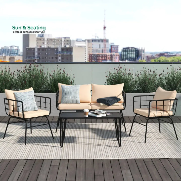 Blog Outdoor Sofa Set 2 Seater 2 Single seater and 1 Center Table Set (Black + Beige) Sofa Sets