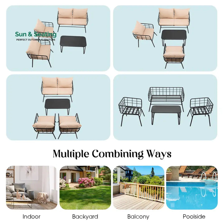 Blog Outdoor Sofa Set 2 Seater 2 Single seater and 1 Center Table Set (Black + Beige) Sofa Sets
