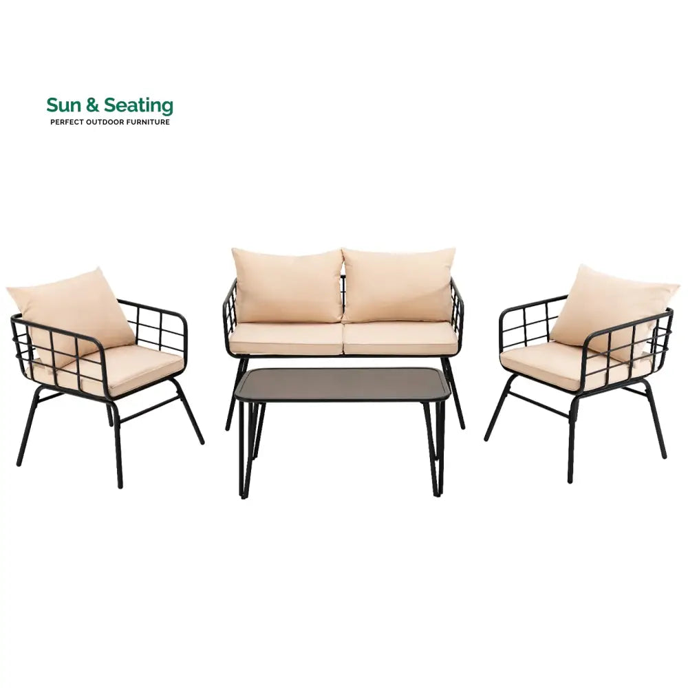 Blog Outdoor Sofa Set 2 Seater 2 Single seater and 1 Center Table Set (Black + Beige) Sofa Sets