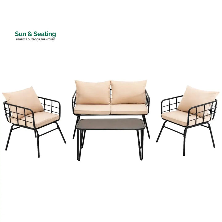 Blog Outdoor Sofa Set 2 Seater 2 Single seater and 1 Center Table Set (Black + Beige) Sofa Sets