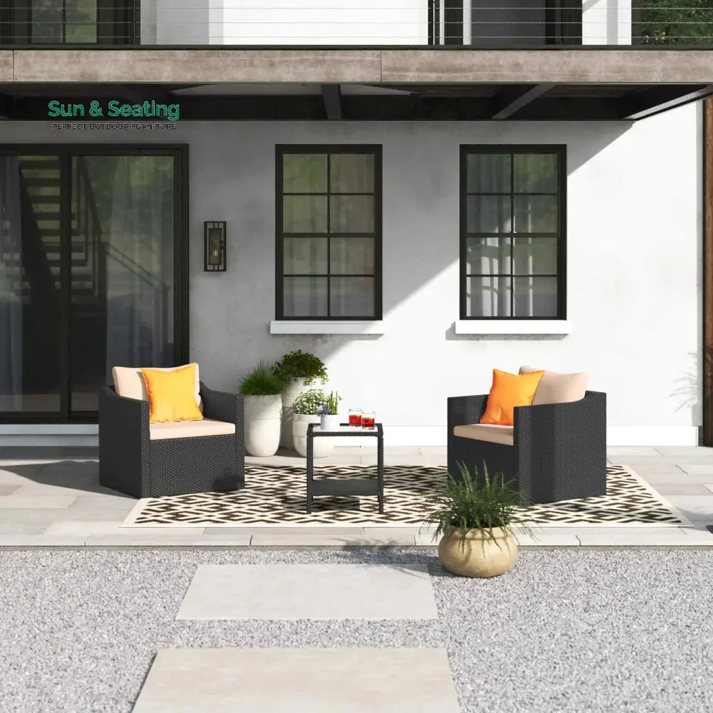 Blox Outdoor Patio Seating Set 2 Chairs and 1 Table Set (Black) Coffee Table Sets