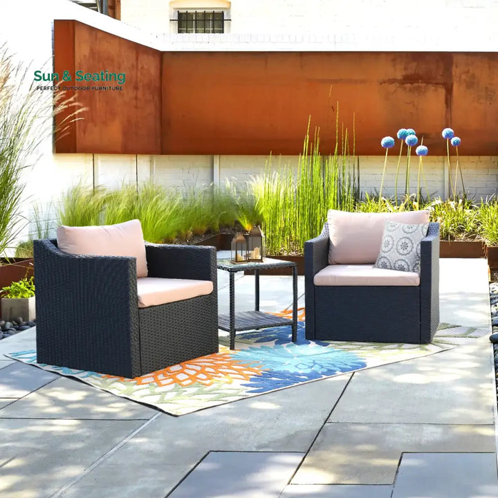 Blox Outdoor Patio Seating Set 2 Chairs and 1 Table Set (Black) Coffee Table Sets