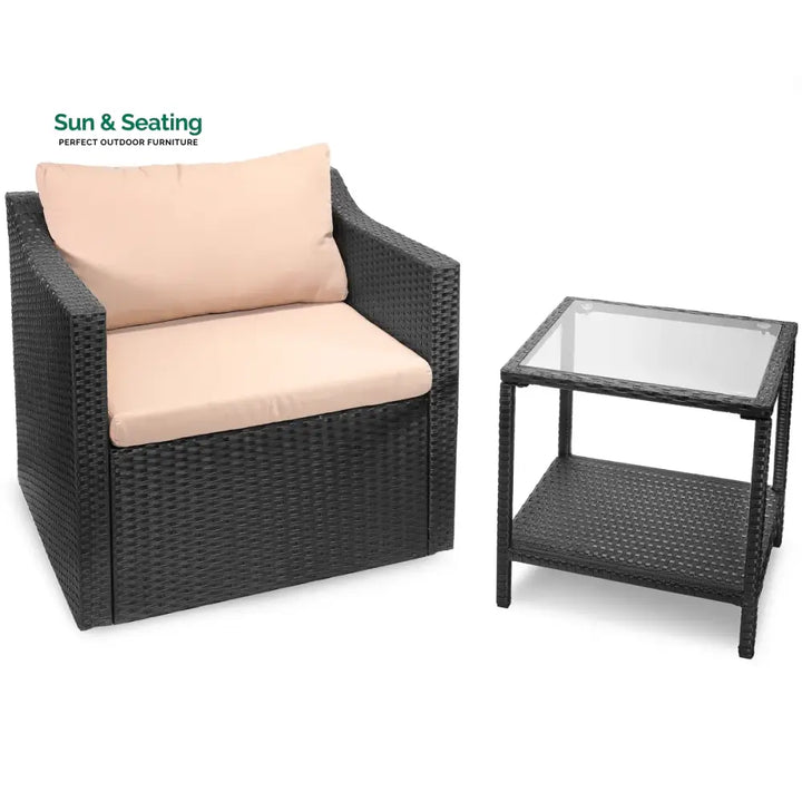 Blox Outdoor Patio Seating Set 2 Chairs and 1 Table Set (Black) Coffee Table Sets