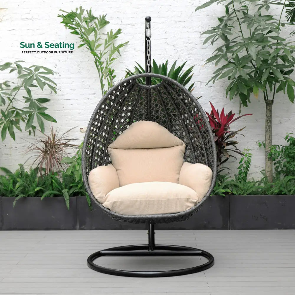 Blox Single Seater Hanging Swing With Stand For Balcony Garden (Dark Grey) Beige Swings