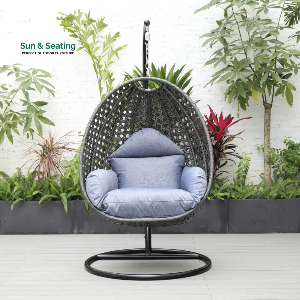 Blox Single Seater Hanging Swing With Stand For Balcony Garden (Dark Grey) Charcoal Blue Swings
