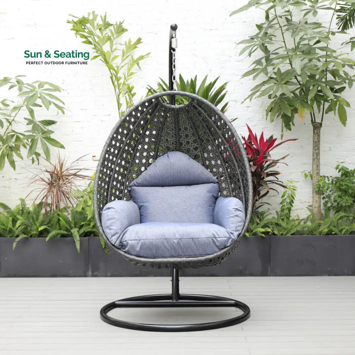 Blox Single Seater Hanging Swing With Stand For Balcony Garden (Dark Grey) Charcoal Blue Swings