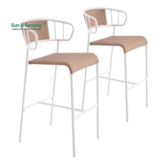 Boivin Outdoor Patio Bar Chair 2 Chairs set For Balcony (White + Light Brown) Bar Sets