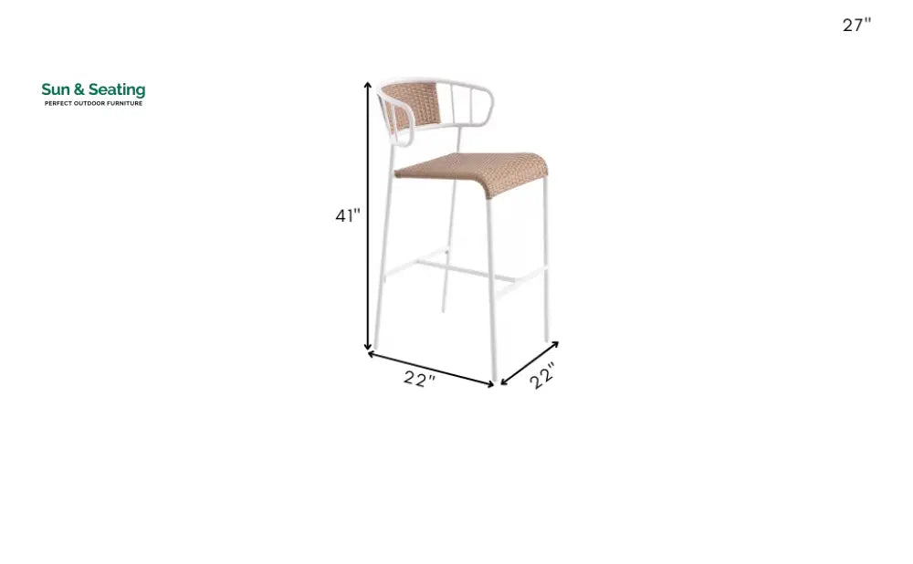 Boivin Outdoor Patio Bar Chair 2 Chairs set For Balcony (White + Light Brown) Bar Sets