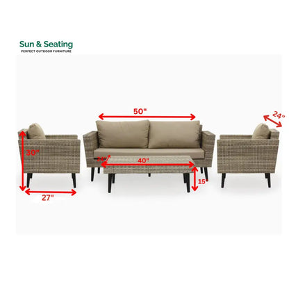 Bonfilia Outdoor Sofa Set 2 Seater 2 Single seater and 1 Center Table (Seashell) Sofa Sets