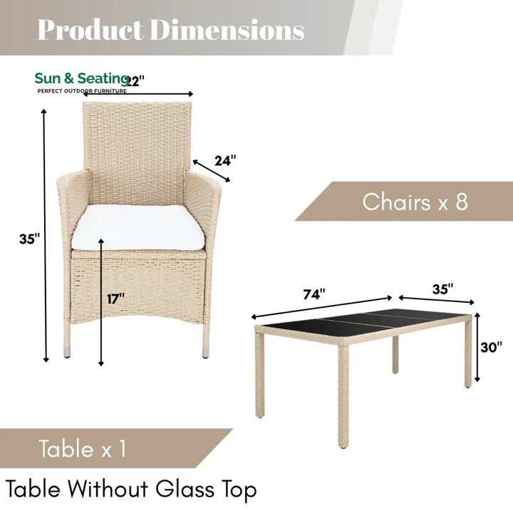 Bongiwe 9-Piece Outdoor Rattan Wicker Dinning Table Set Dining Set