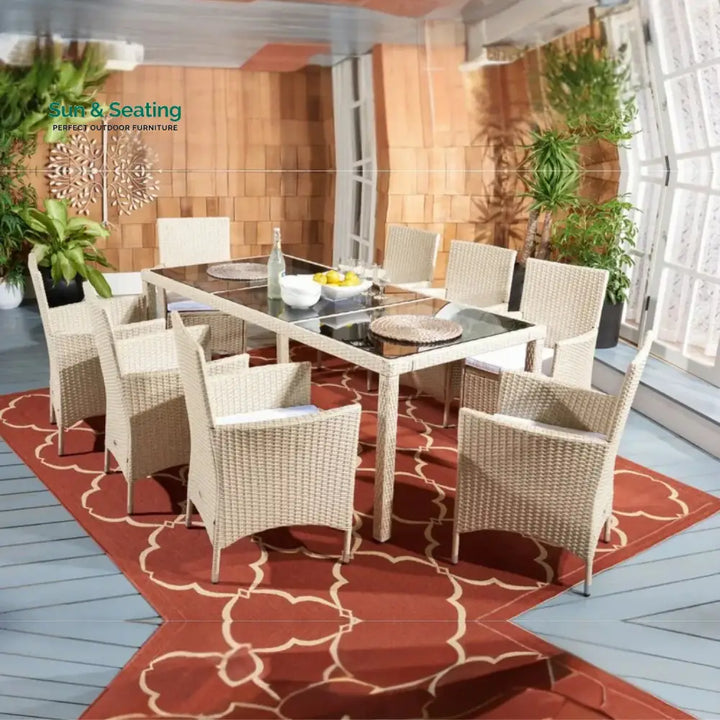 Bongiwe 9-Piece Outdoor Rattan Wicker Dinning Table Set Dining Set