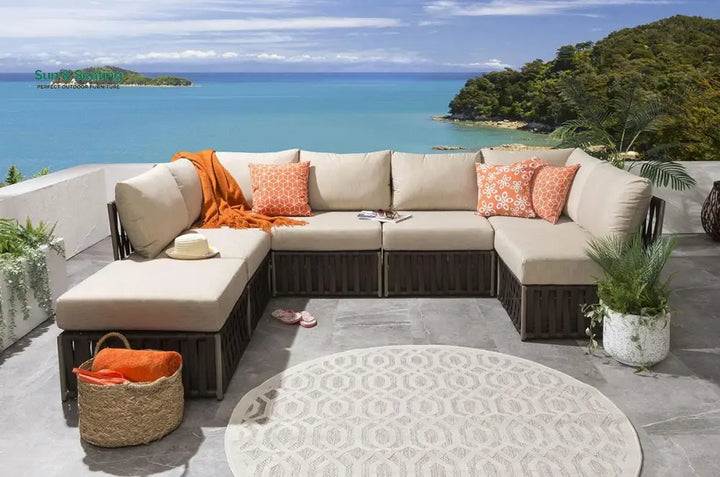 Borromeo Outdoor Sofa Set 6 Seater and 1 Ottoman Set (Brown) Sofa Sets