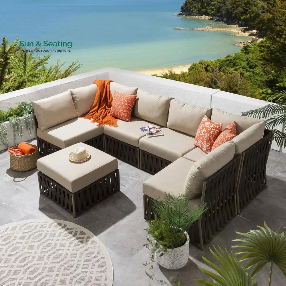 Borromeo Outdoor Sofa Set 6 Seater and 1 Ottoman Set (Brown) Sofa Sets