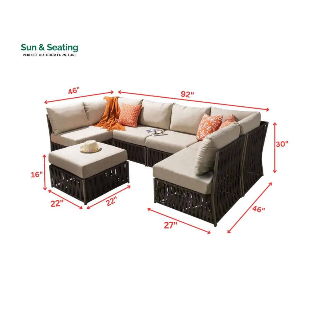 Borromeo Outdoor Sofa Set 6 Seater and 1 Ottoman Set (Brown) Sofa Sets