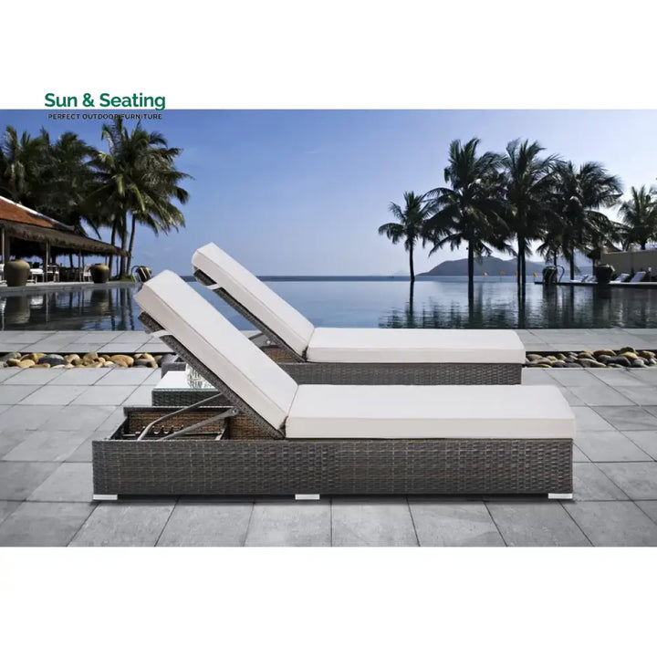 Brezzy Outdoor Swimming Poolside Lounger Set of 2 (Dark Brown) Loungers