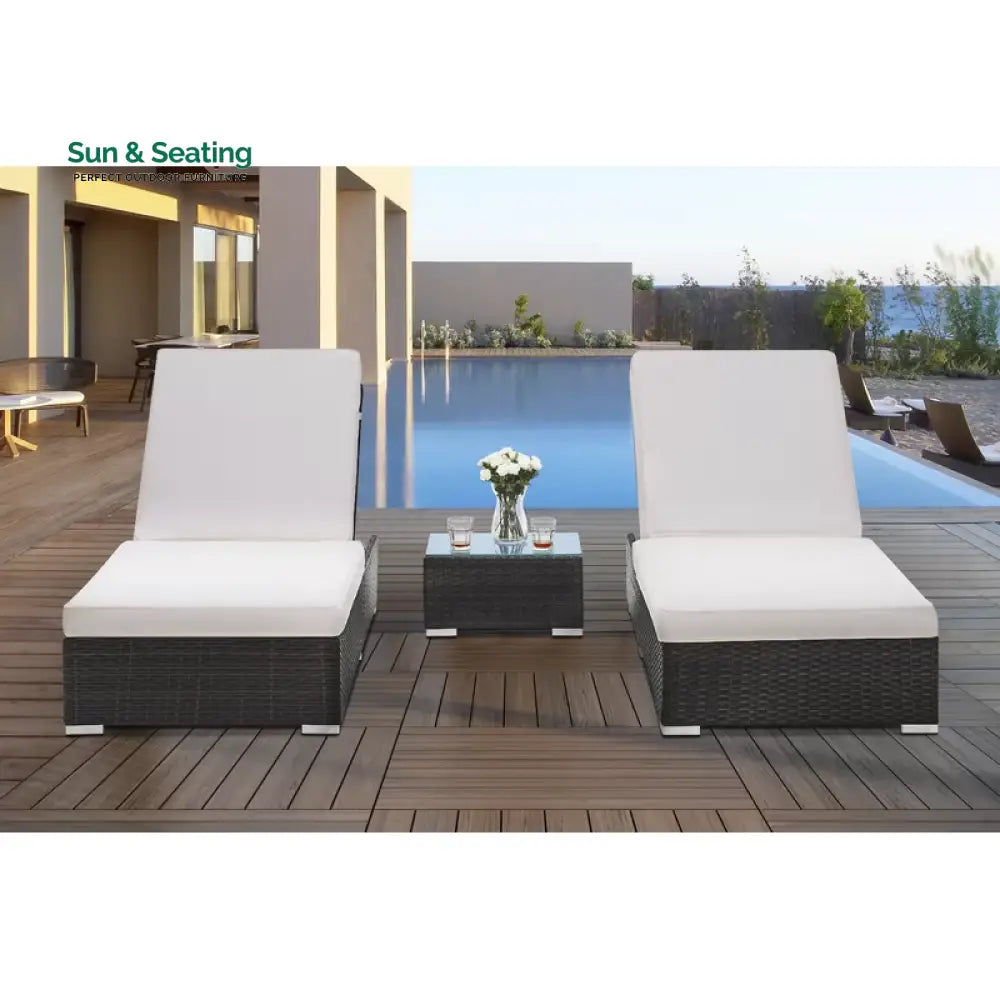 Brezzy Outdoor Swimming Poolside Lounger Set of 2 (Dark Brown) Loungers