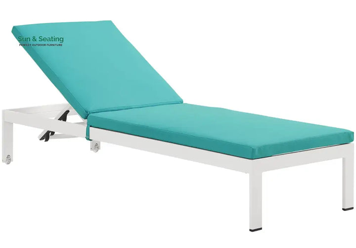 Bright Outdoor Swimming Poolside Lounger With 1 Side Table (White) Blue Loungers