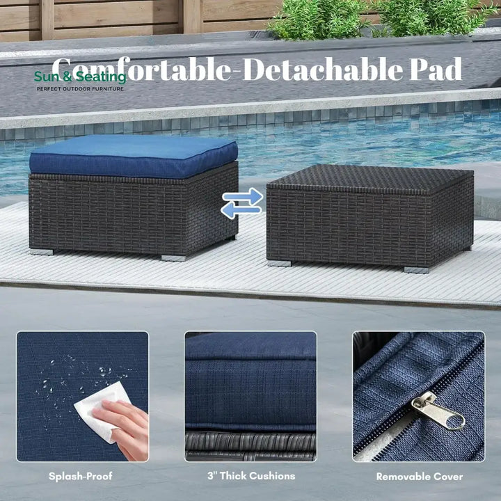Brigitte Outdoor Rattan Wicker 2-Piece Ottoman Set Footrest