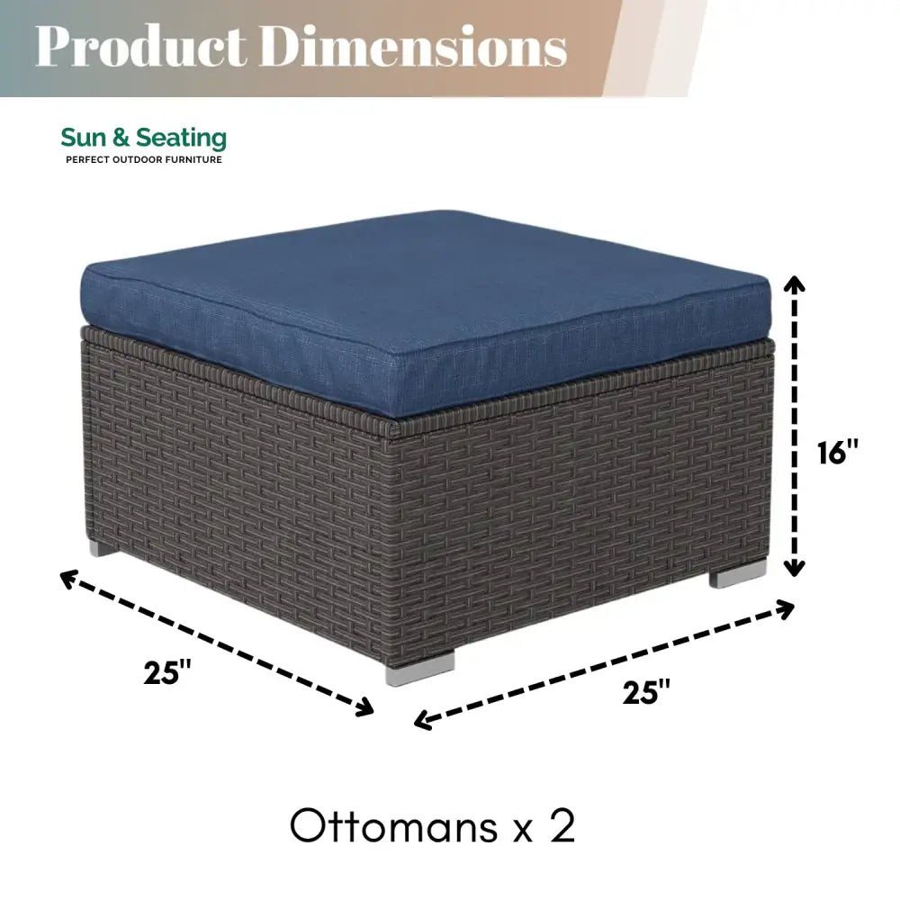 Brigitte Outdoor Rattan Wicker 2-Piece Ottoman Set Footrest