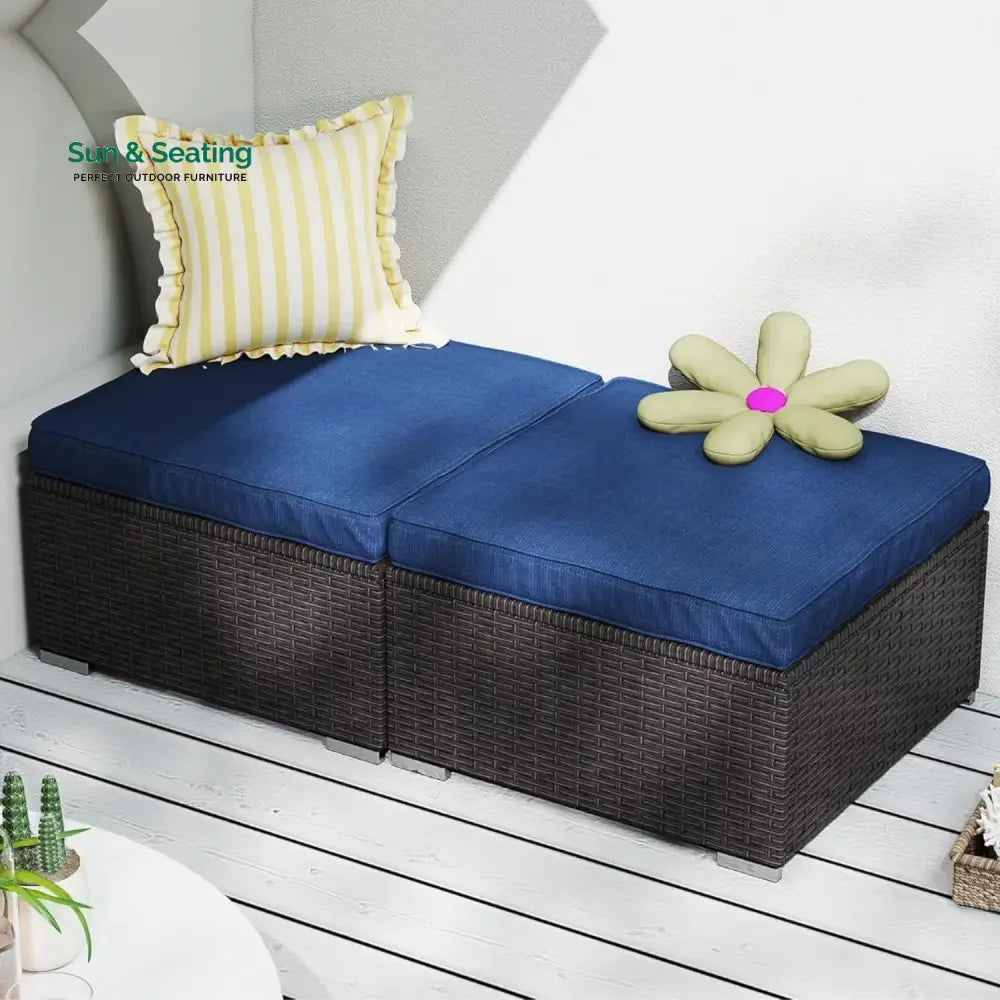 Brigitte Outdoor Rattan Wicker 2-Piece Ottoman Set Footrest