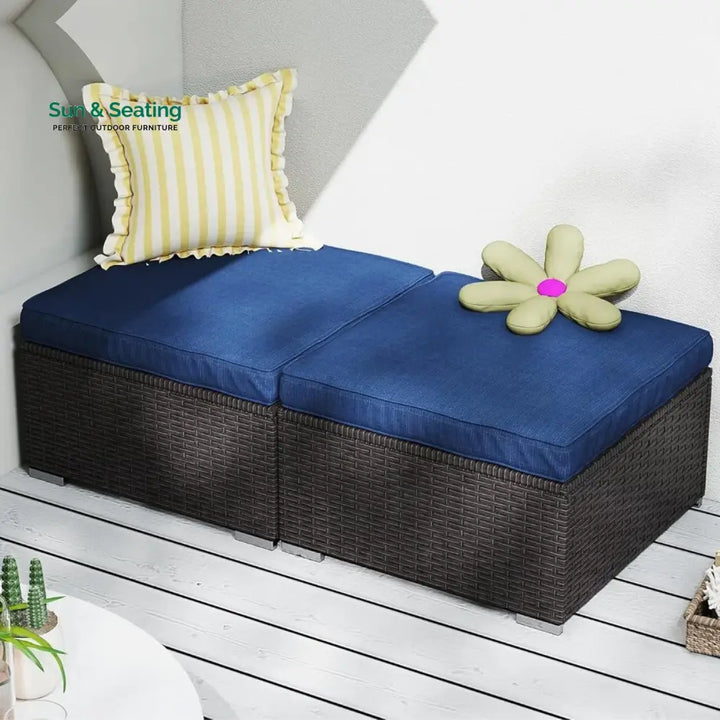 Brigitte Outdoor Rattan Wicker 2-Piece Ottoman Set Footrest