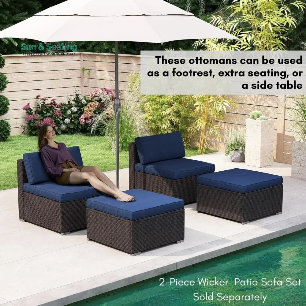 Brigitte Outdoor Rattan Wicker 2-Piece Ottoman Set Footrest
