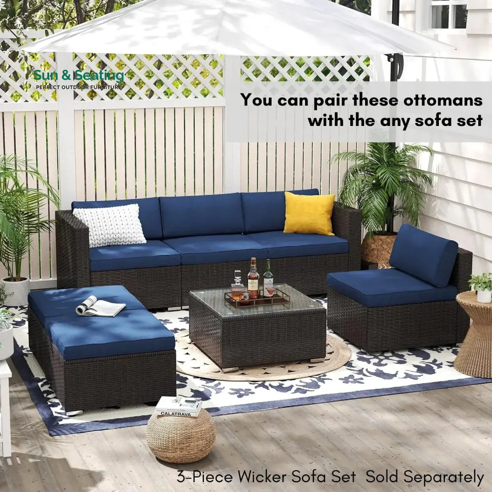 Brigitte Outdoor Rattan Wicker 2-Piece Ottoman Set Footrest