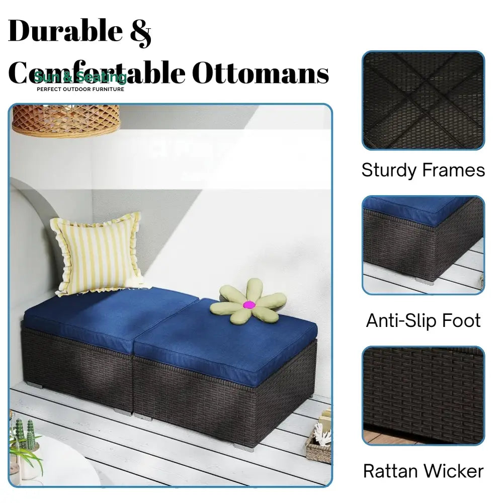 Brigitte Outdoor Rattan Wicker 2-Piece Ottoman Set Footrest