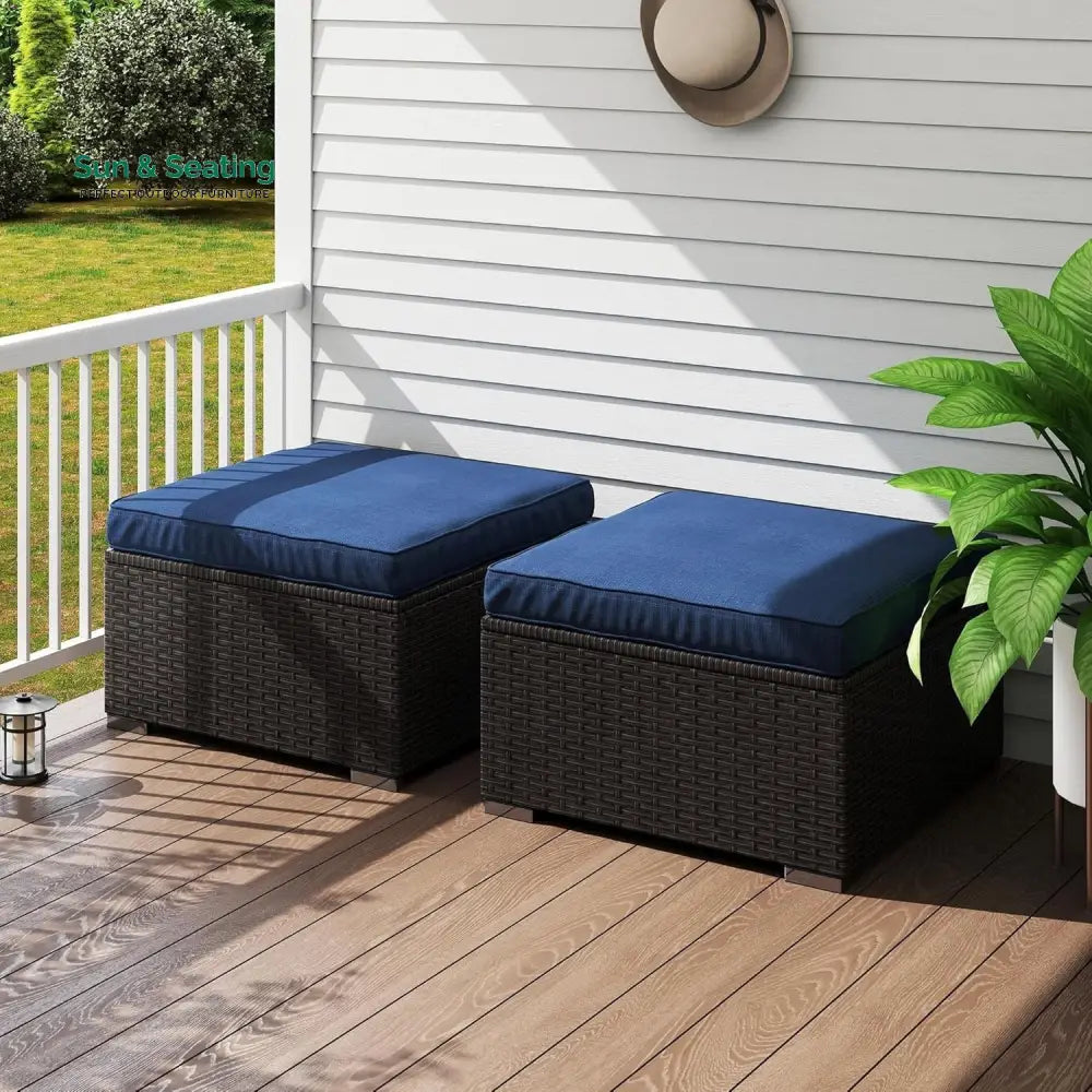 Brigitte Outdoor Rattan Wicker 2-Piece Ottoman Set Footrest