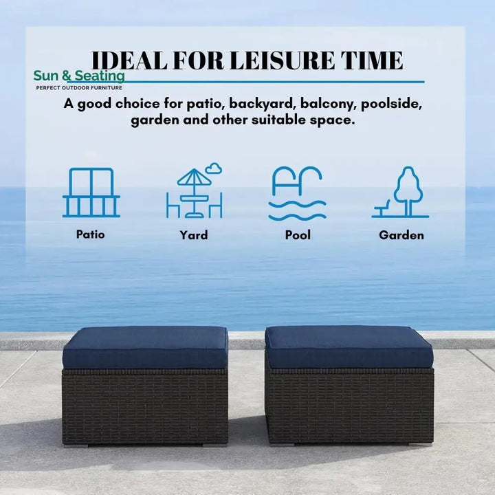 Brigitte Outdoor Rattan Wicker 2-Piece Ottoman Set Footrest