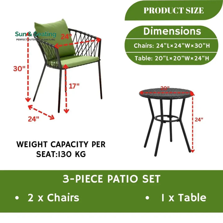 Brinley Outdoor Rope 3- Piece Patio Set Patio Set