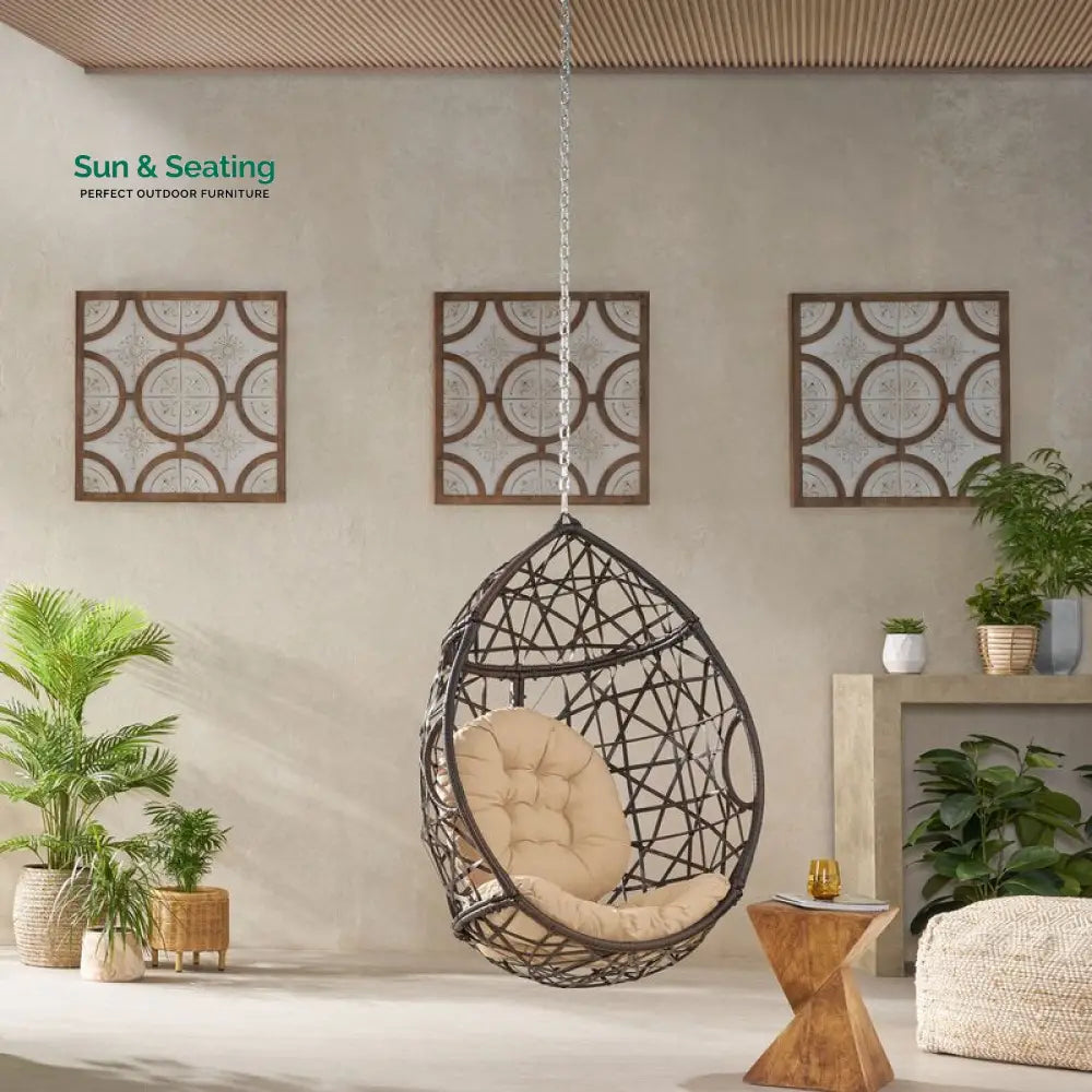 Bruno Single Seater Hanging Swing Without Stand For Balcony Garden Swing (Dark Brown) Swings