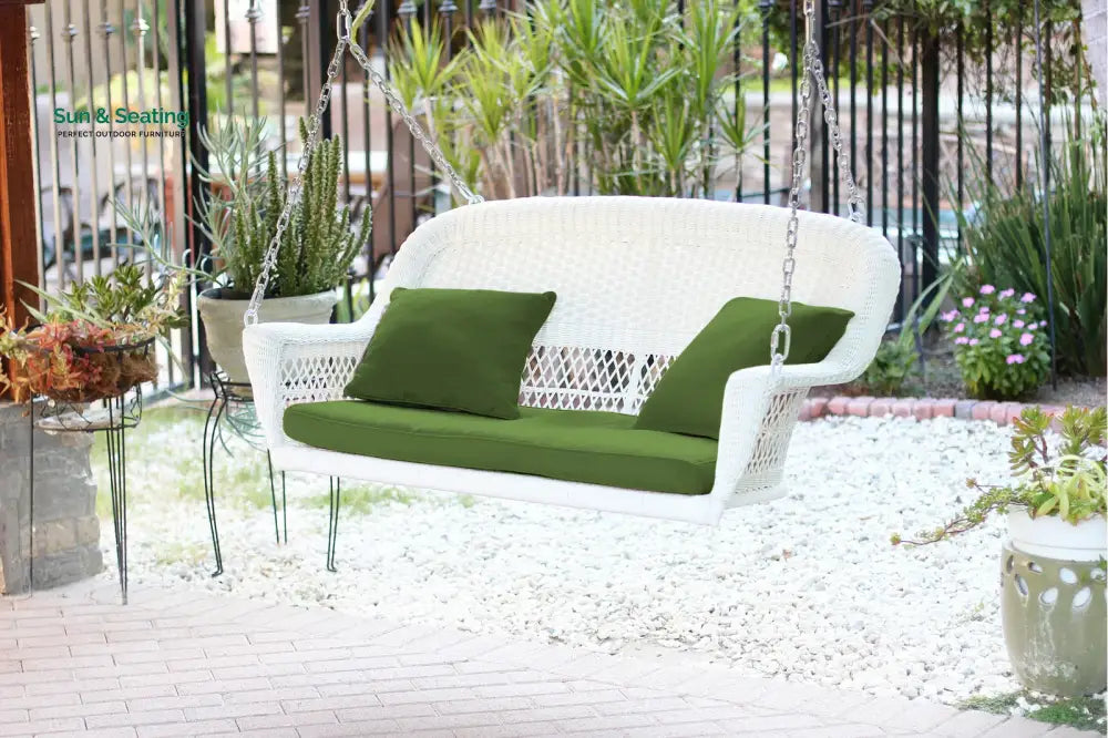 Bryn Double Seater Hanging Swing Without Stand For Balcony Garden Swing (White) White Green Swings