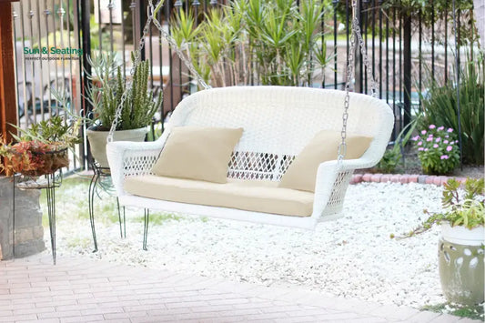 Bryn Double Seater Hanging Swing Without Stand For Balcony Garden Swing (White) White Ivory Swings