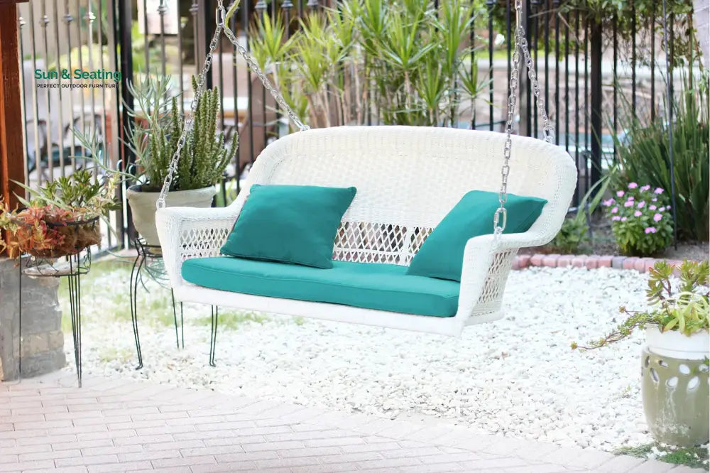 Bryn Double Seater Hanging Swing Without Stand For Balcony Garden Swing (White) White Turquoise Swings
