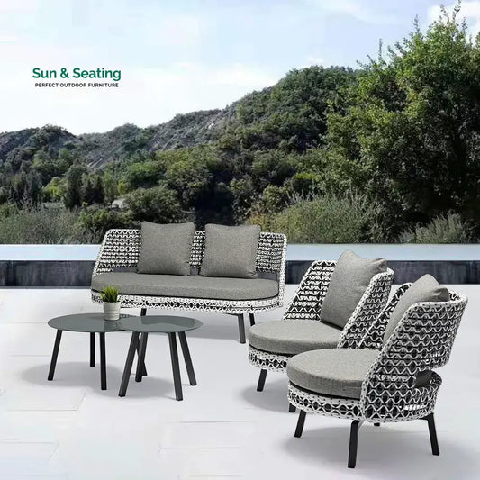 Bufil Outdoor Garden Balcony Sofa Set 2 Seater,2 Single seater and 2 Center Table Set (Grey) Sofa Sets
