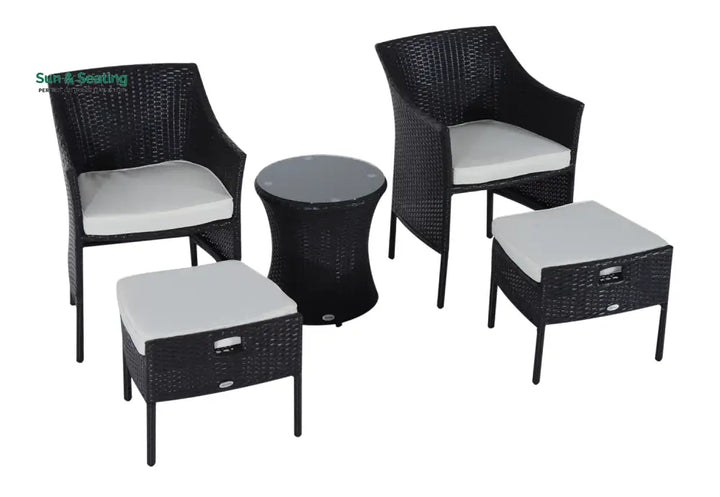 Bukka Outdoor Patio Seating Set 2 Chairs 2 Ottoman and Table Set (Black) Coffee Table Sets