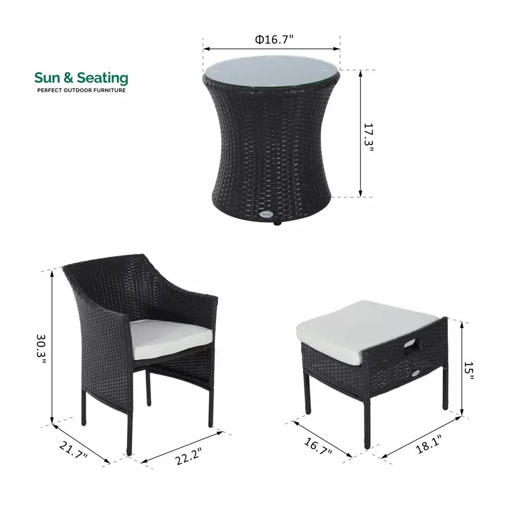 Bukka Outdoor Patio Seating Set 2 Chairs 2 Ottoman and Table Set (Black) Coffee Table Sets