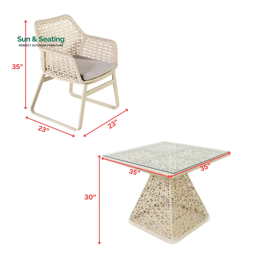 Buratti Outdoor Patio Dining Set 4 Chairs and 1 Table (Beige) Dining sets