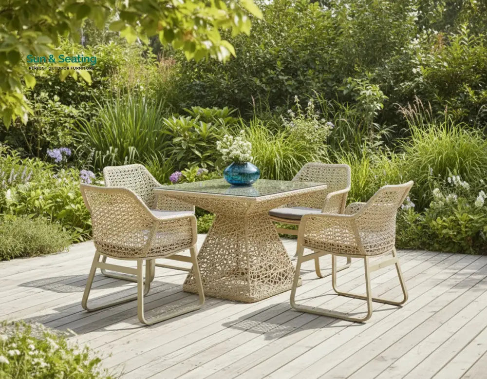 Buratti Outdoor Patio Dining Set 4 Chairs and 1 Table (Beige) Dining sets