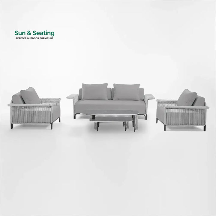Buratti Outdoor Sofa Set 2 Seater 2 Single seater and 1 Center Table Braided &amp; Rope Grey Sofa Sets