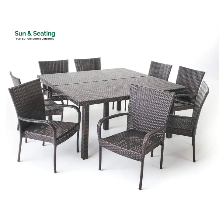 Busisiwe 9-Piece Outdoor Stacking Wicker Square Dining Set Dining Set