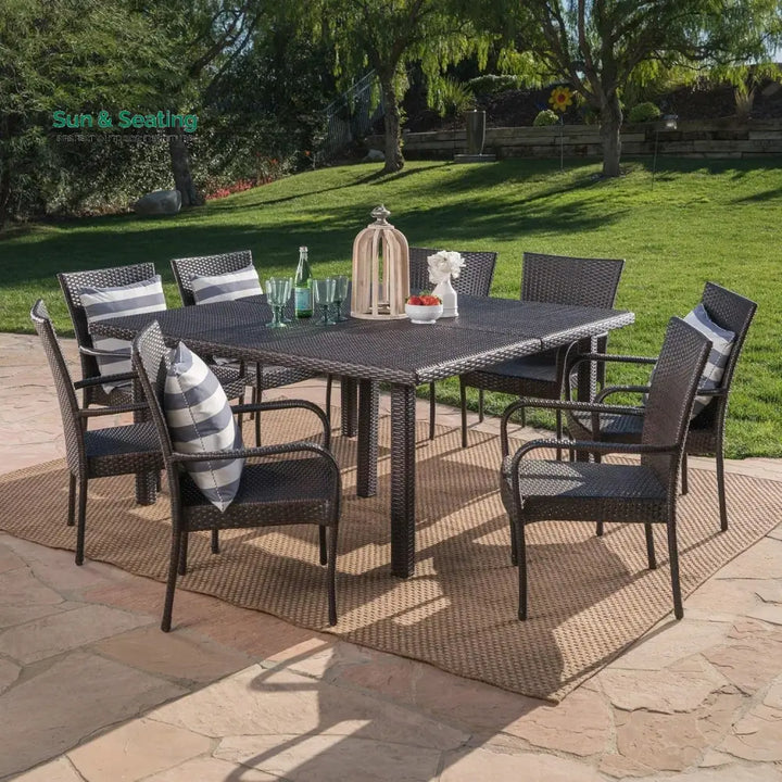 Busisiwe 9-Piece Outdoor Stacking Wicker Square Dining Set Dining Set
