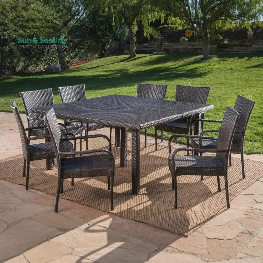 Busisiwe 9-Piece Outdoor Stacking Wicker Square Dining Set Dining Set