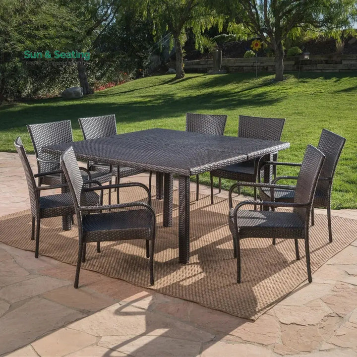 Busisiwe 9-Piece Outdoor Stacking Wicker Square Dining Set Dining Set