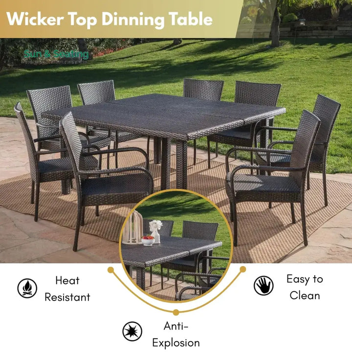 Busisiwe 9-Piece Outdoor Stacking Wicker Square Dining Set Dining Set