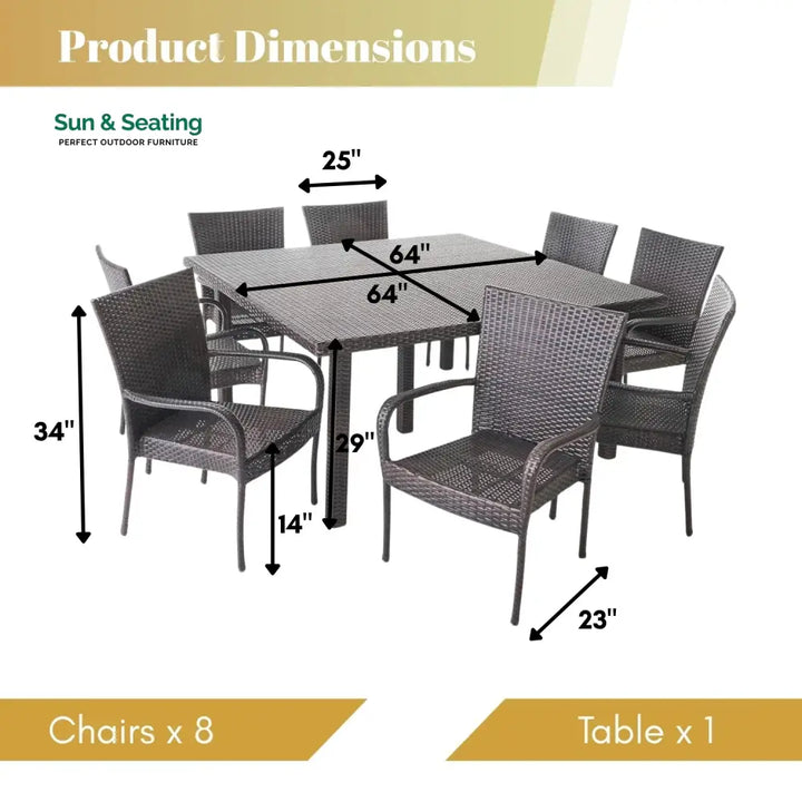 Busisiwe 9-Piece Outdoor Stacking Wicker Square Dining Set Dining Set