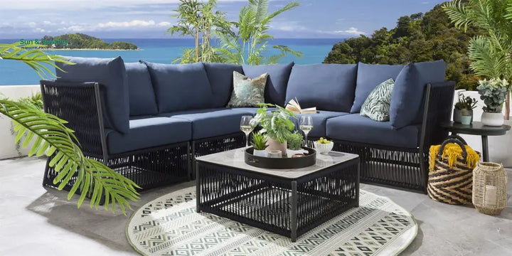 Bustillo Outdoor Sofa Set 5 Seater and 1 Center Table Set (Blue) Braided &amp; Rope Sofa Sets