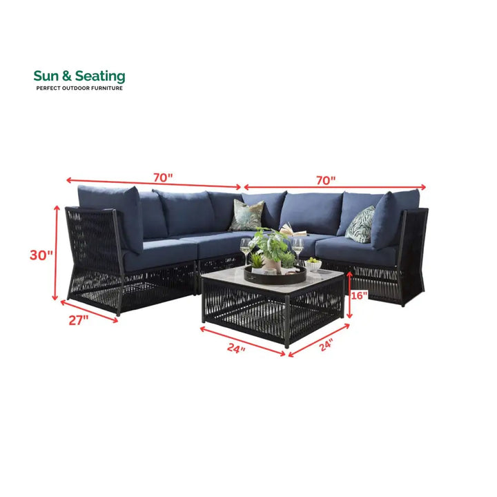 Bustillo Outdoor Sofa Set 5 Seater and 1 Center Table Set (Blue) Braided &amp; Rope Sofa Sets